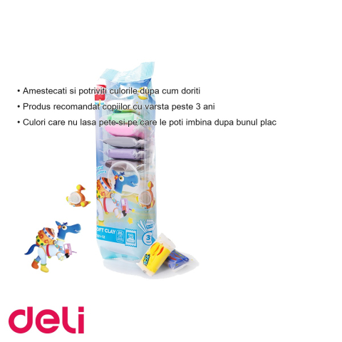 Set plastilina Deli Soft Clay, 12 culori, 72g, material moale si usor de modelat, pentru copii [2]
