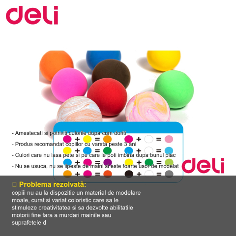 Set plastilina Deli Soft Clay, 24 culori, 144g, usor de modelat, pentru copii peste 3 ani [1]