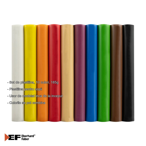 Set plastilina Eberhard Faber, 10 culori, 185g, usor de modelat, pentru copii [1]