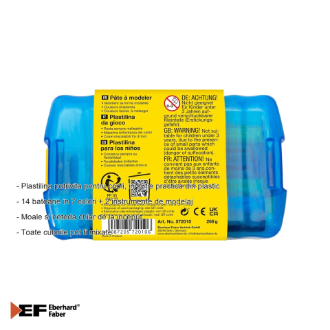 Set plastilina Eberhard Faber, 14 batoane in 7 culori cu 2 instrumente de modelaj, cutie plastic, pentru copii [1]