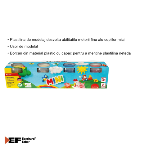 Set plastilina modelaj Eberhard Faber, 4 culori de baza, 140g/culoare, pentru copii [2]