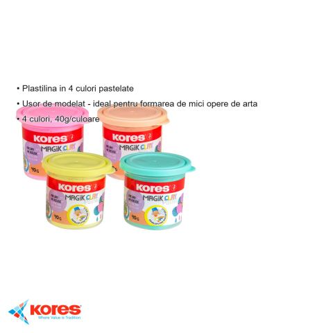 Set plastilina modelaj Kores, 4 culori pastel, 40g/culoare, inodora, pentru copii [2]