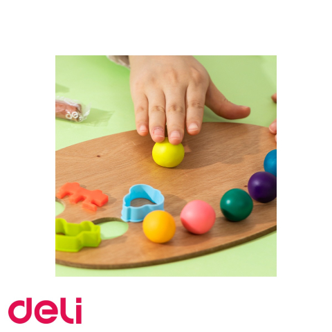 Set plastilina soft air dry Deli, 12 culori, 140g in galetusa, pentru modelaj si lucru manual [3]