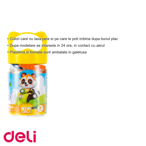 Set plastilina soft air dry Deli, 12 culori, 140g in galetusa, pentru modelaj si lucru manual [2]