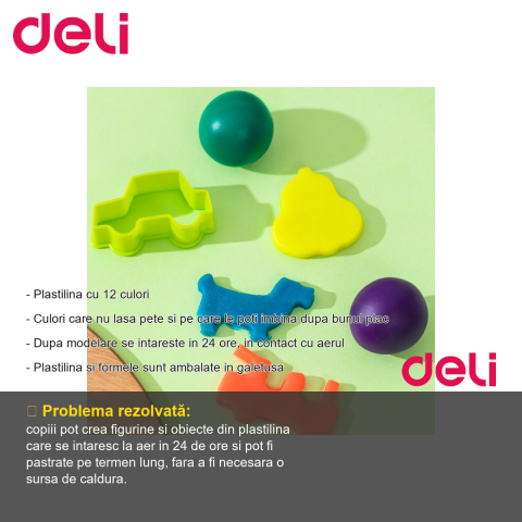 Set plastilina soft air dry Deli, 12 culori, 140g in galetusa, pentru modelaj si lucru manual [1]