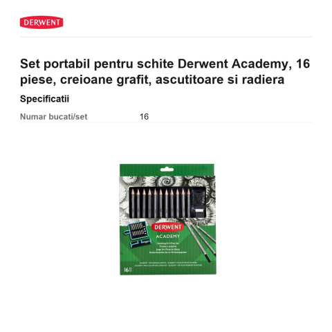Set portabil pentru schite Derwent Academy, 16 piese, creioane grafit, ascutitoare si radiera [2]