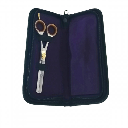 Set profesional frizerie cu 2 foarfeci pentru tuns si filat, V24 00260, cu geanta transport, argintiu cu auriu [4]