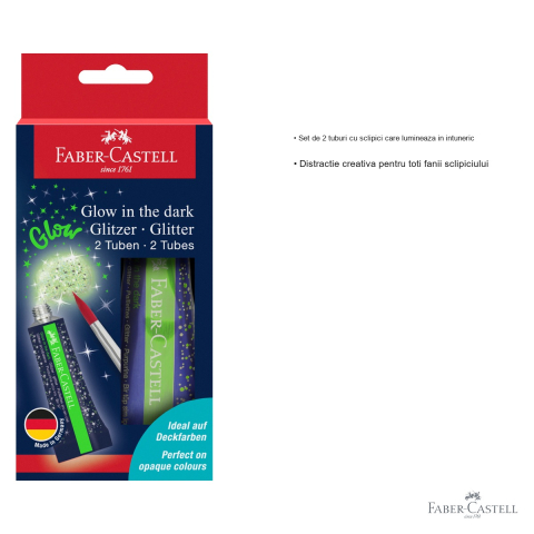 Set sclipici fosforescent Faber-Castell, 2 tuburi x 12 ml, efect stralucitor in intuneric [2]