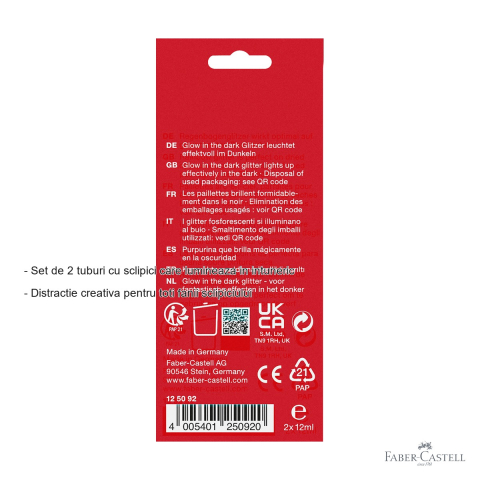 Set sclipici fosforescent Faber-Castell, 2 tuburi x 12 ml, efect stralucitor in intuneric [1]