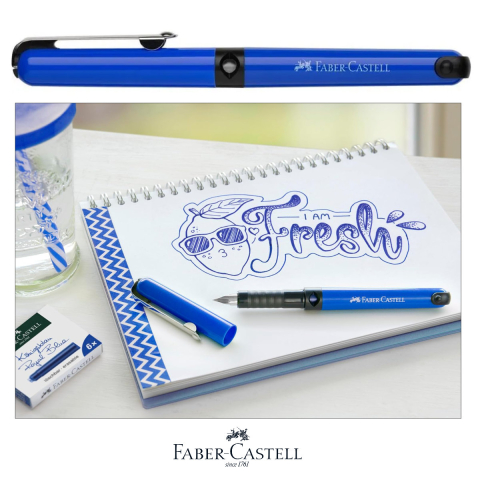 Set Stilou Scolar Faber-Castell Albastru cu 6 Cartuse Cerneala, Penita Rezistenta din Otel, Grip Ergonomic, Dreptaci si Stangaci [4]