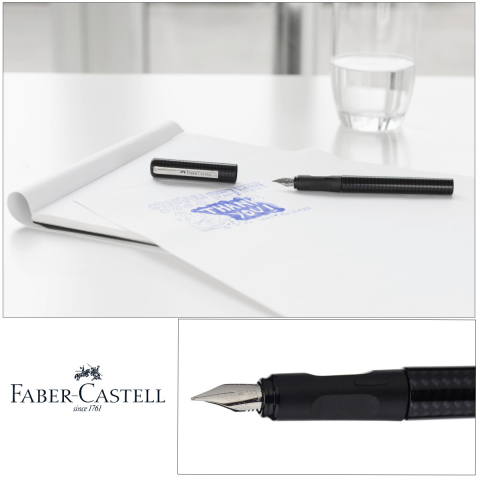 Set Stilou Scolar Faber-Castell Carbon Negru cu 6 Cartuse Cerneala Albastru cu Penita M din Otel, Grip Ergonomic, pentru Dreptaci si Stangaci [3]