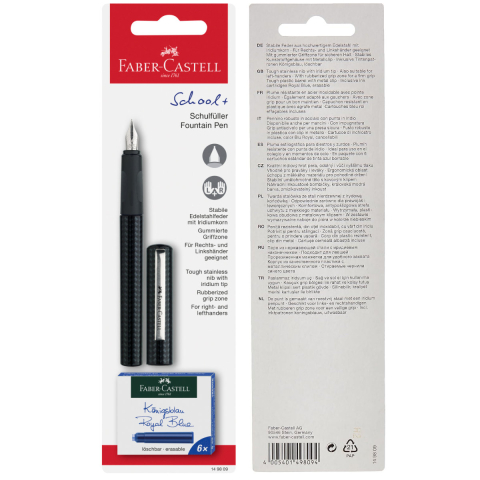 Set Stilou Scolar Faber-Castell Carbon Negru cu 6 Cartuse Cerneala Albastru cu Penita M din Otel, Grip Ergonomic, pentru Dreptaci si Stangaci [4]
