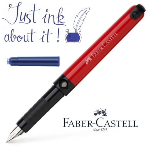 Set Stilou Scolar Faber-Castell Rosu cu 6 Cartuse Cerneala, Penita M Rezistenta din Otel, Grip Ergonomic, pentru Copii, Dreptaci si Stangaci [1]