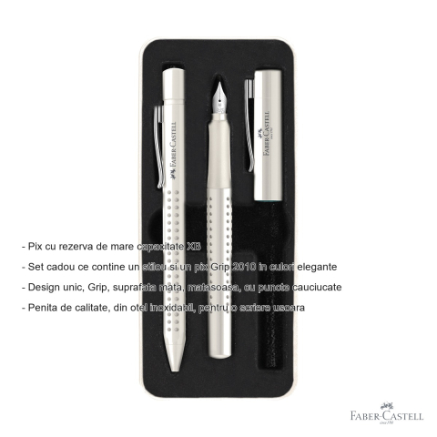 Set stilou si pix Faber-Castell Grip 2010 alb cocos, design elegant, pentru scriere confortabila [1]