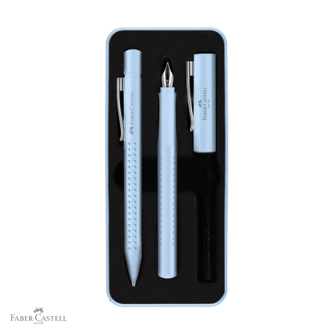 Stilouri - Set stilou si pix Faber-Castell Grip 2010 Bleu Sky, design ergonomic, cadou elegant pentru birou