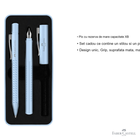 Set stilou si pix Faber-Castell Grip 2010 Bleu Sky, design ergonomic, cadou elegant pentru birou [2]
