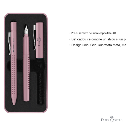 Set stilou si pix Faber-Castell Grip 2010 Rose, design elegant, cadou pentru birou [2]