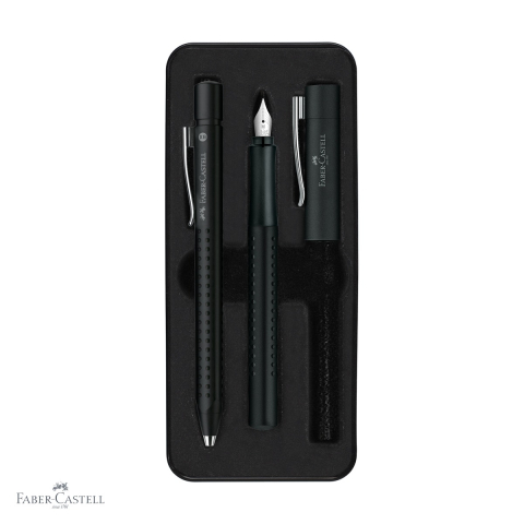 Stilouri - Set stilou si pix Faber-Castell Grip 2011 negru, penita inox M, grip cauciucat, pentru dreptaci si stangaci