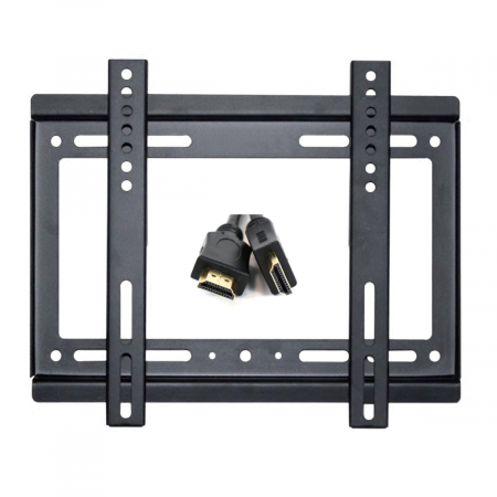 Suporturi TV - Set suport fix TV Omega 45455 cu cablu HDMI 4K 1.5m, max VESA 200, 14-42 inch, 25kg, de perete, negru