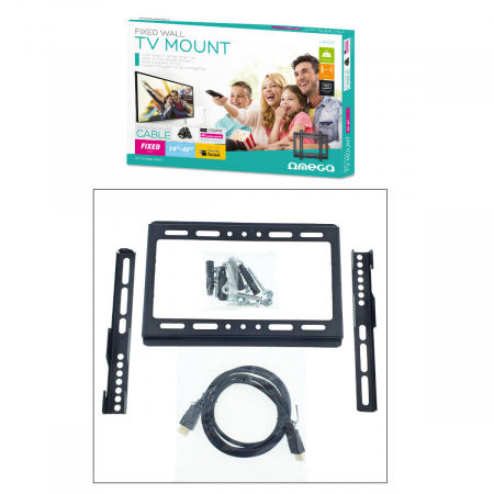 Set suport fix TV Omega 45455 cu cablu HDMI 4K 1.5m, max VESA 200, 14-42 inch, 25kg, de perete, negru [4]