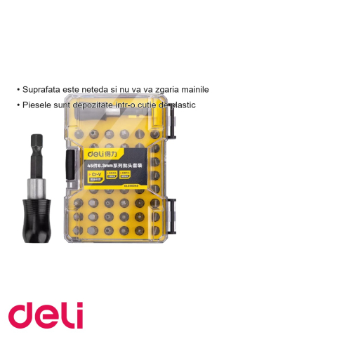 Set surubelnita cu 45 capete interschimbabile Deli, otel inoxidabil, in cutie de plastic [2]
