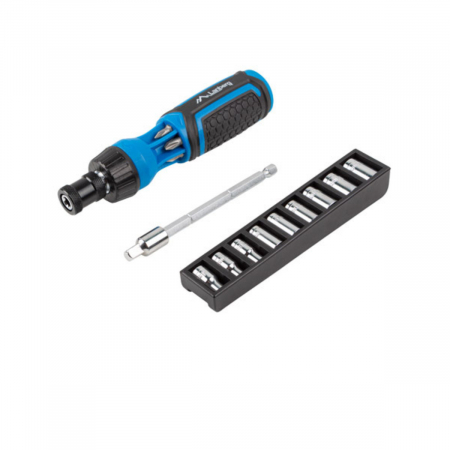 Surubelnite si truse - Set surubelnita cu clichet, 9 tubulare si 6 biti, Lanberg 42752, cu maner ergonomic antiderapant, negru cu albastru