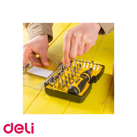 Set surubelnita cu clichet Deli, 29 capete interschimbabile, maner PP/TPR ergonomic, pentru lucru eficient in atelier sau la domiciliu [3]