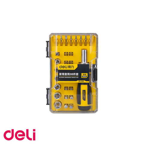 Surubelnite - Set surubelnita cu clichet Deli, 29 capete interschimbabile, maner PP/TPR ergonomic, pentru lucru eficient in atelier sau la domiciliu
