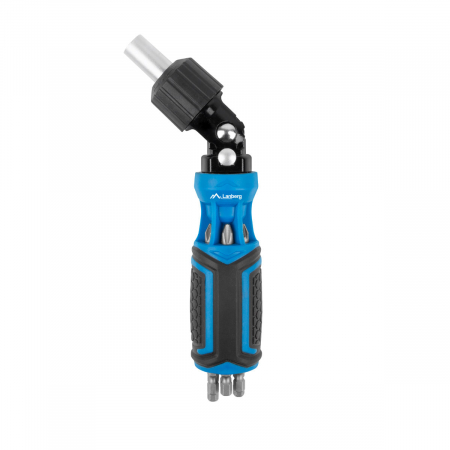 Set surubelnita unghiulara cu clichet, 6 tubulare si 6 biti, Lanberg 42753, cu maner ergonomic antiderapant, negru cu albastru [1]