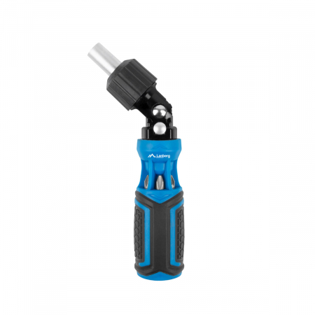 Set surubelnita unghiulara cu clichet, 6 tubulare si 6 biti, Lanberg 42753, cu maner ergonomic antiderapant, negru cu albastru [3]
