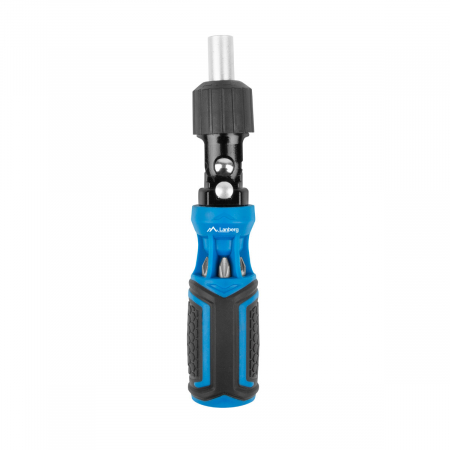 Set surubelnita unghiulara cu clichet, 6 tubulare si 6 biti, Lanberg 42753, cu maner ergonomic antiderapant, negru cu albastru [2]