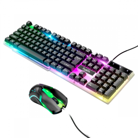 Accesorii Gaming - Set tastatura si mouse 6D gaming, Hoco GM11, RGB, cablu USB 150cm, negru