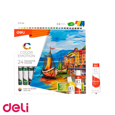 Tempera - Set tempera 24 culori Deli, tuburi de 12 ml, culori intense pentru pictura scolara