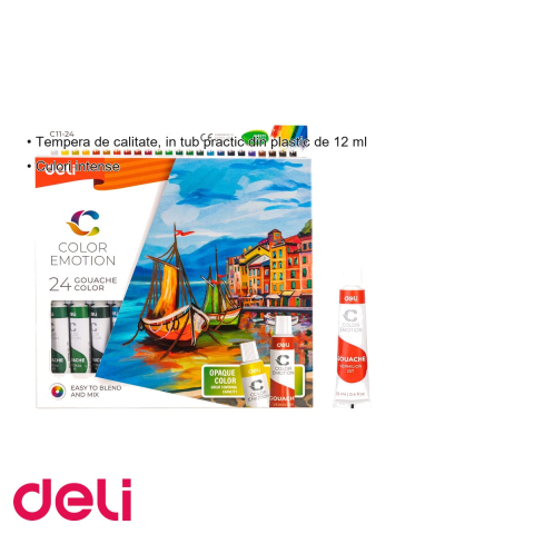 Set tempera 24 culori Deli, tuburi de 12 ml, culori intense pentru pictura scolara [2]