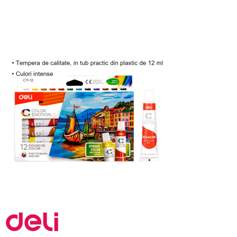 Set tempera Deli, 12 culori intense, tuburi de 12 ml, pentru pictura scolara si creatie artistica [2]