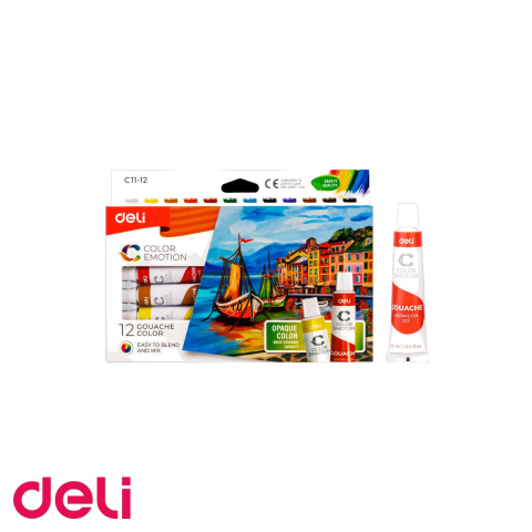 Tempera - Set tempera Deli, 12 culori intense, tuburi de 12 ml, pentru pictura scolara si creatie artistica