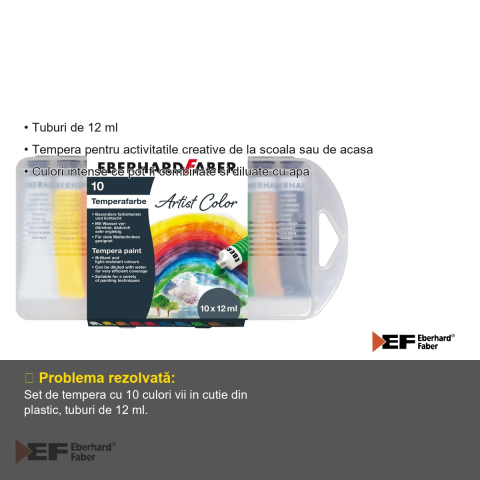Set tempera Eberhard Faber, 10 culori intense, tuburi de 12 ml, pentru activitati creative scolare si acasa [2]