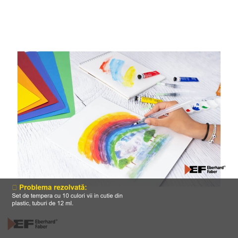 Set tempera Eberhard Faber, 10 culori intense, tuburi de 12 ml, pentru activitati creative scolare si acasa [3]