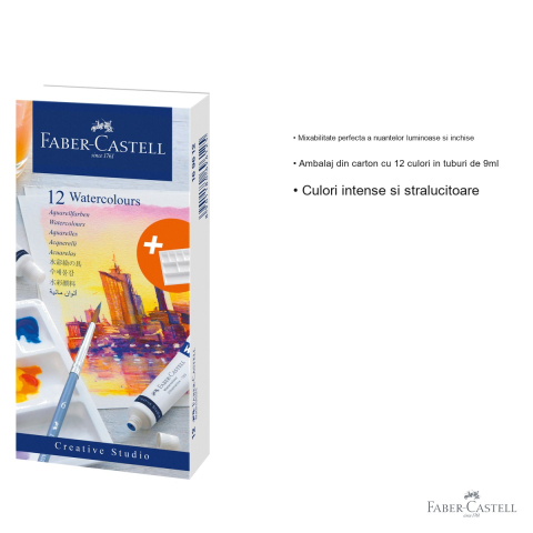 Set tempera Faber-Castell, 12 culori in tuburi de 9ml cu paleta de amestecare, pentru copii si scolari [2]