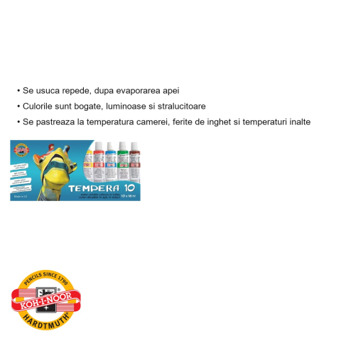 Set tempera Koh-I-Noor, 10 culori x 16 ml, culori vii solubile in apa, pentru copii si elevi [2]