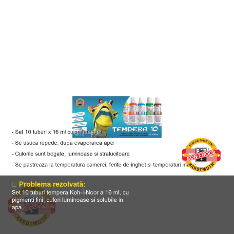 Set tempera Koh-I-Noor, 10 culori x 16 ml, culori vii solubile in apa, pentru copii si elevi [1]