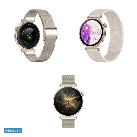 Smartwatch Forever Bloomdust SB-380, bej sampanie, IP68, aliaj de zinc, aliaj de aluminiu, cupru, aliaj de magneziu, incarcare 2 h, Amoled 1,32" 466x466 pix, 300 mAh, bluetooth v.5.3, curea 210 mm [3]