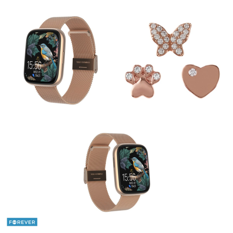 Smartwatch Forever ForeVigo 4 SW-330, cu charms, roz auriu, IP68, incarcare 3 h, ecran 1,95 ", Amoled 1,95" 410x502 pix, curea 214 mm, 22 functii [3]