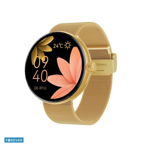 Smartwatch - Smartwatch Forever Forevive 5 SB-365, auriu, IP68, incarcare 4 h, ecran 1,30 ", Amoled 1,3" 360x360 pix, 250 mAh