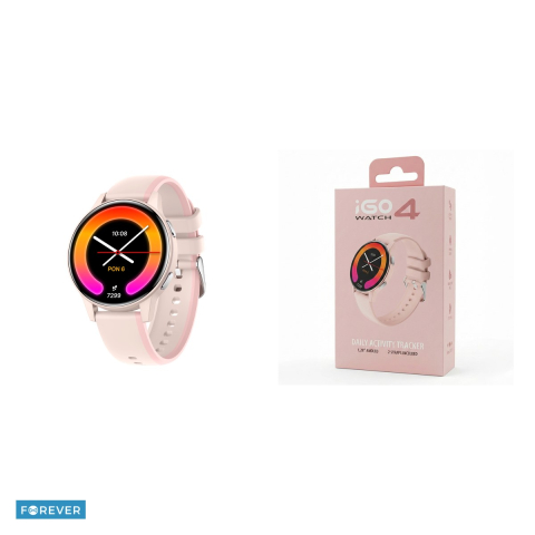 Smartwatch Forever iGo Watch 4! JW-600, roz pal, IP67, plastic, silicon, incarcare 2 h, ecran 1,28 ", AMOLED, 416×416 px, sticla AGC, ecran tactil, 280 mAh, bluetooth v.5.3, curea 205 mm [3]