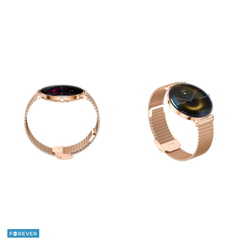 Smartwatch Forever Lucca SB-370, roz auriu, imprimeu leopard, IP68, aliaj de zinc, sticla temperata, incarcare 4 h, ecran 1,43 ", 200 mAh, bluetooth v.5.3, curea 205 mm [4]
