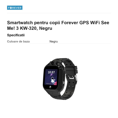 Smartwatch pentru copii Forever GPS WiFi See Me! 3 KW-320, Negru [2]