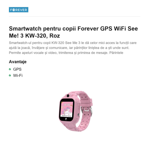 Smartwatch pentru copii Forever GPS WiFi See Me! 3 KW-320, Roz [1]