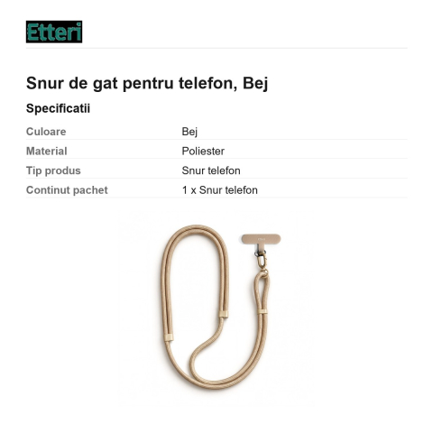 Snur de gat pentru telefon 150 cm, Bej [2]