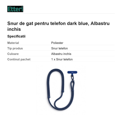 Snur de gat pentru telefon dark blue 150 cm, Albastru inchis [2]